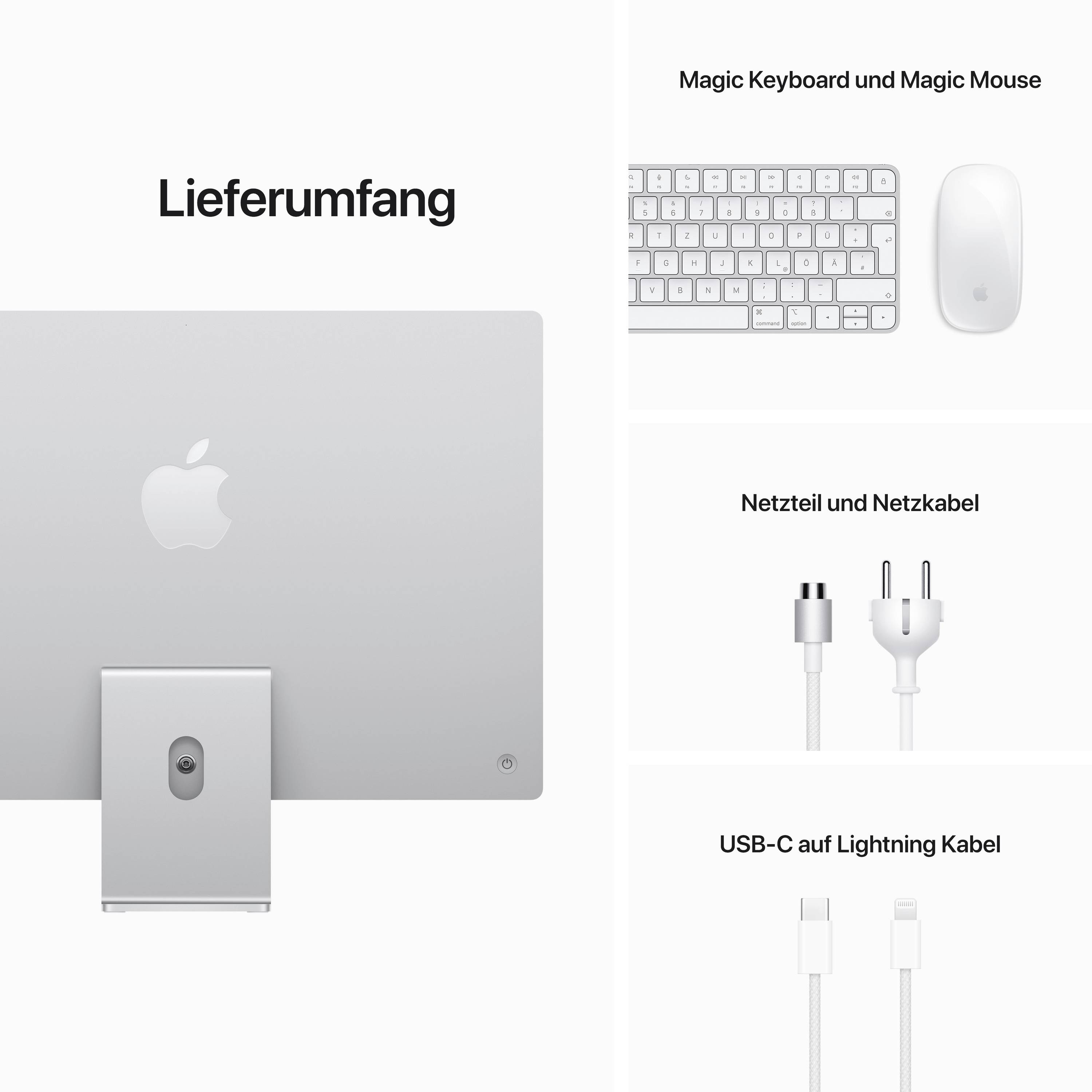 Apple iMac 24 Retina 4.5K (2021) 61 cm (24 inch) CTO Apple M1 8-Core CPU 16 GB RAM 256 GB SSD Apple Silver Z13K_5045_DE_-4