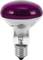A light bulb with a mirrored, purple glass top and a standard screw thread at the bottom. Ideal for decorative lighting.