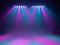 Stage lighting with pink and blue spotlights shining downwards. The colours blend softly on the stage floor.