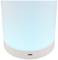 A cylindrical table lamp with soft blue light and a USB port at the base.