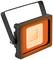 A square LED floodlight with a black frame, illuminated in bright orange, suitable for outdoor lighting.