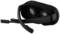Virtual reality headset from the back, black, with wide, padded eye cushions and adjustable headband.