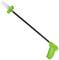 Green weed remover with a long handle and wire brush at the end, designed for ergonomic gardening work.