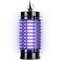 A black electric insect killer device with bluish UV light that attracts insects. Hanging mechanism on top.