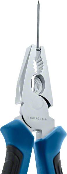 A multi-purpose pliers with blue handles and a foldable metal blade, suitable for cutting and gripping tasks in workshops.