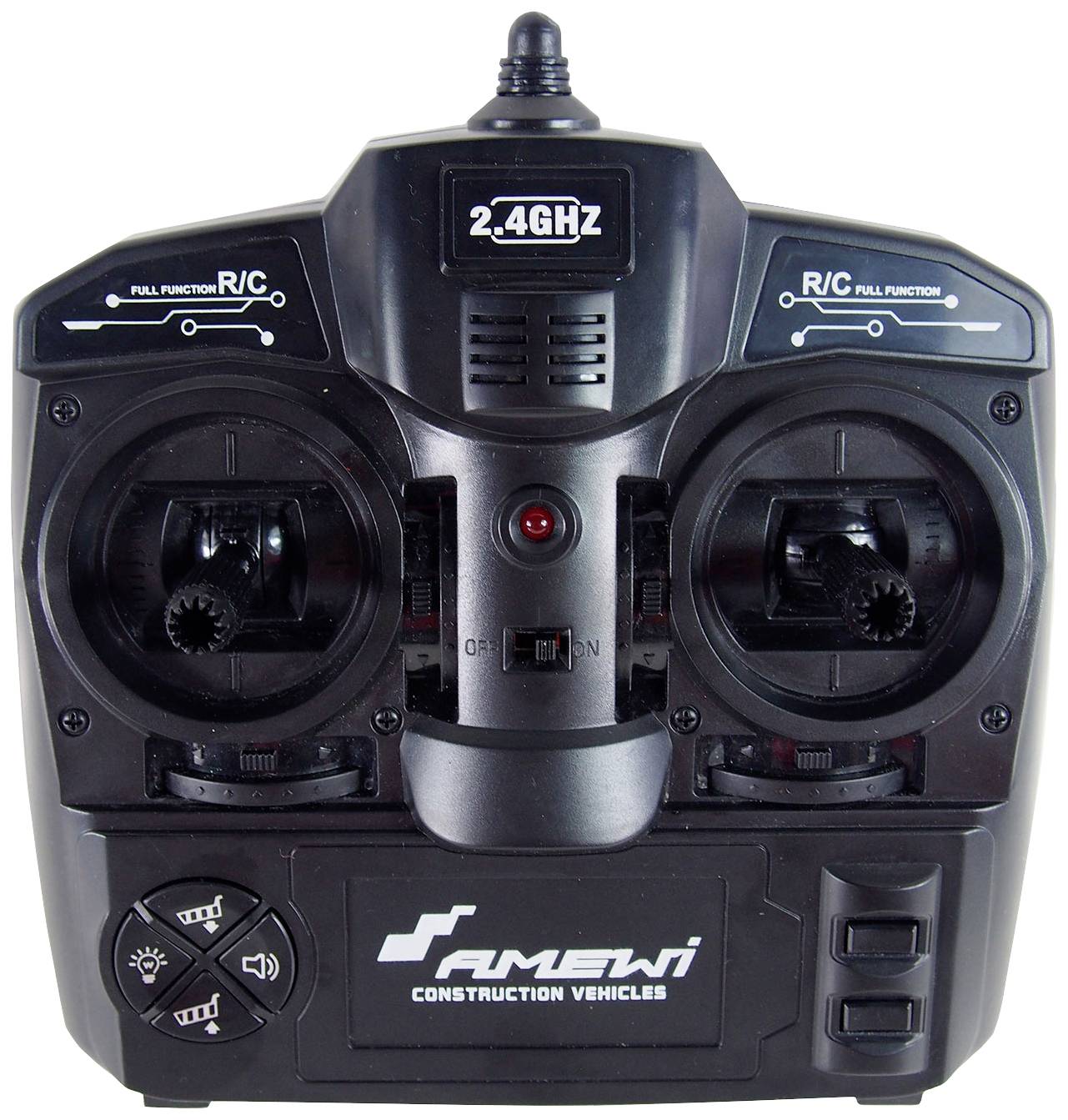 'Remote Control for Construction Vehicles, 2.4 GHz with Two Control Levers, Multiple Control Elements and Indicator Lights.'