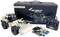 'RC Front Loader Model in White' against a black background. Includes remote control, accessories, and charger.
