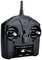 Black remote control with two control levers, antenna and digital display, showing helicopter symbol and '2.4 GHz'.