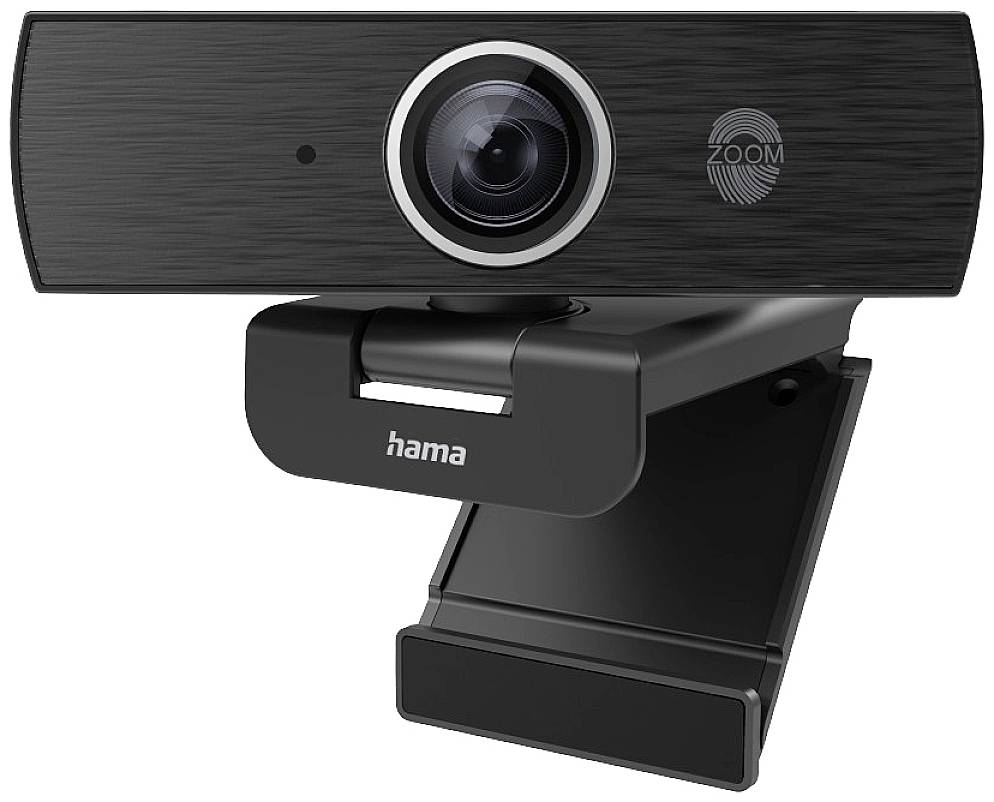 A black webcam with a central lens and a mounting bracket underneath.