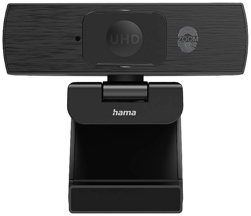 Black HD webcam with start and zoom buttons on the front. Mounted on an adjustable stand.