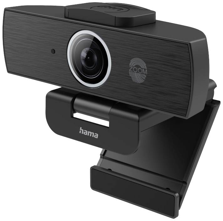 Black webcam with lens in the centre, mountable on screens. Brand name 'Hama' visible.