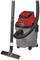 A red and grey wet and dry vacuum cleaner with a black suction pipe and hose, manufactured by Einhell, stands on wheels.