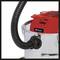 A red and silver vacuum cleaner with a flexible hose. The 'Einhell' logo is visible on the front.
