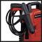 Einhell high-pressure washer with hose and handle. Predominantly in red.