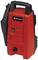 A red high-pressure cleaner with a black handle and an Einhell logo, suitable for cleaning surfaces.