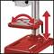 'Red Height and Tilt Adjustable Drilling Table' shows movement arrows.
