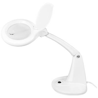 White LED desk magnifying lamp with adjustable arm and cover, suitable for precision work or detailed examination.
