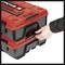 A hand pulls on the handle of a stacked, red toolbox.