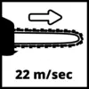 'Symbol of a chainsaw with directional arrow and speed of 22 m/second'
