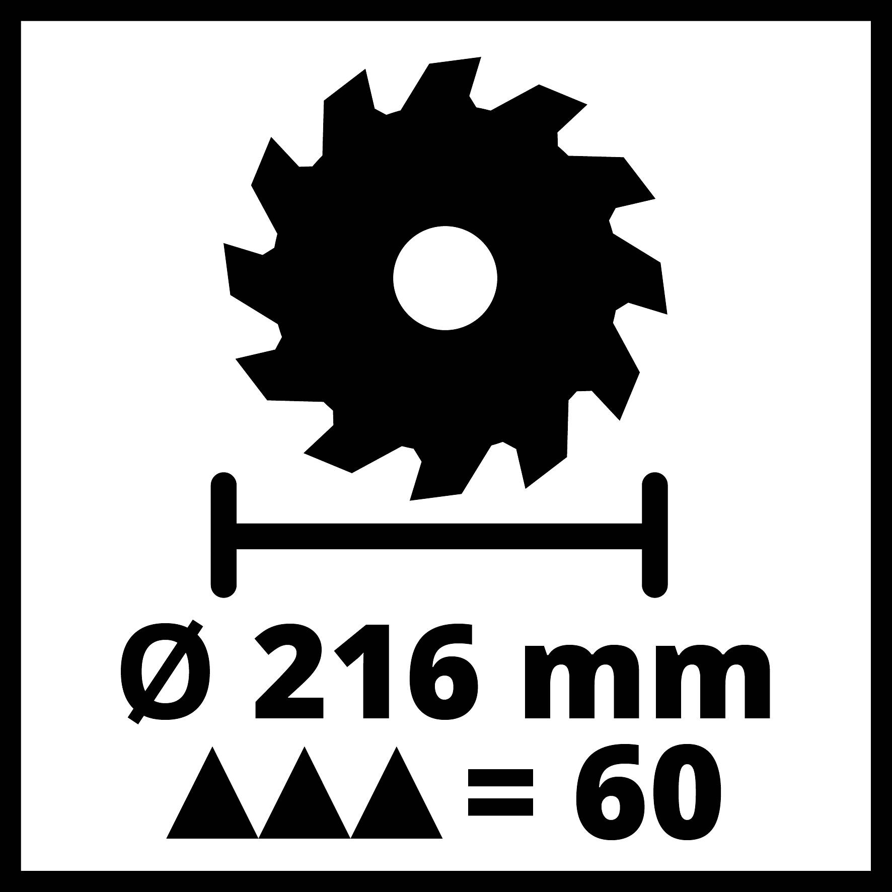 'Saw diameter 216 mm, number of teeth 60.'