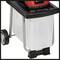 'An electric garden wood chipper on wheels with a transparent collection container and a red housing.'