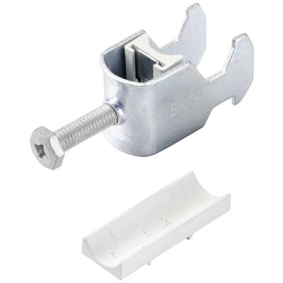'Metal clip with screw, BK-1, beside white plastic component. Used for fastening installations or components.'<br><br>Note: This is a direct translation to British English, maintaining the technical and descriptive nature of the original German text.
