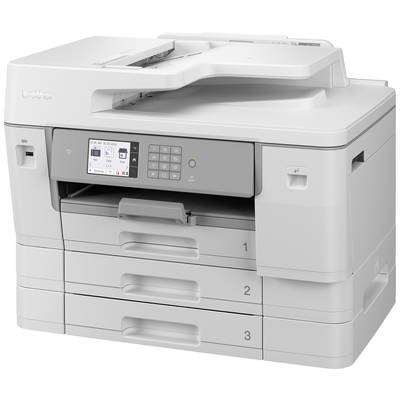 A multifunctional printer with three paper trays and a digital display on the front.
