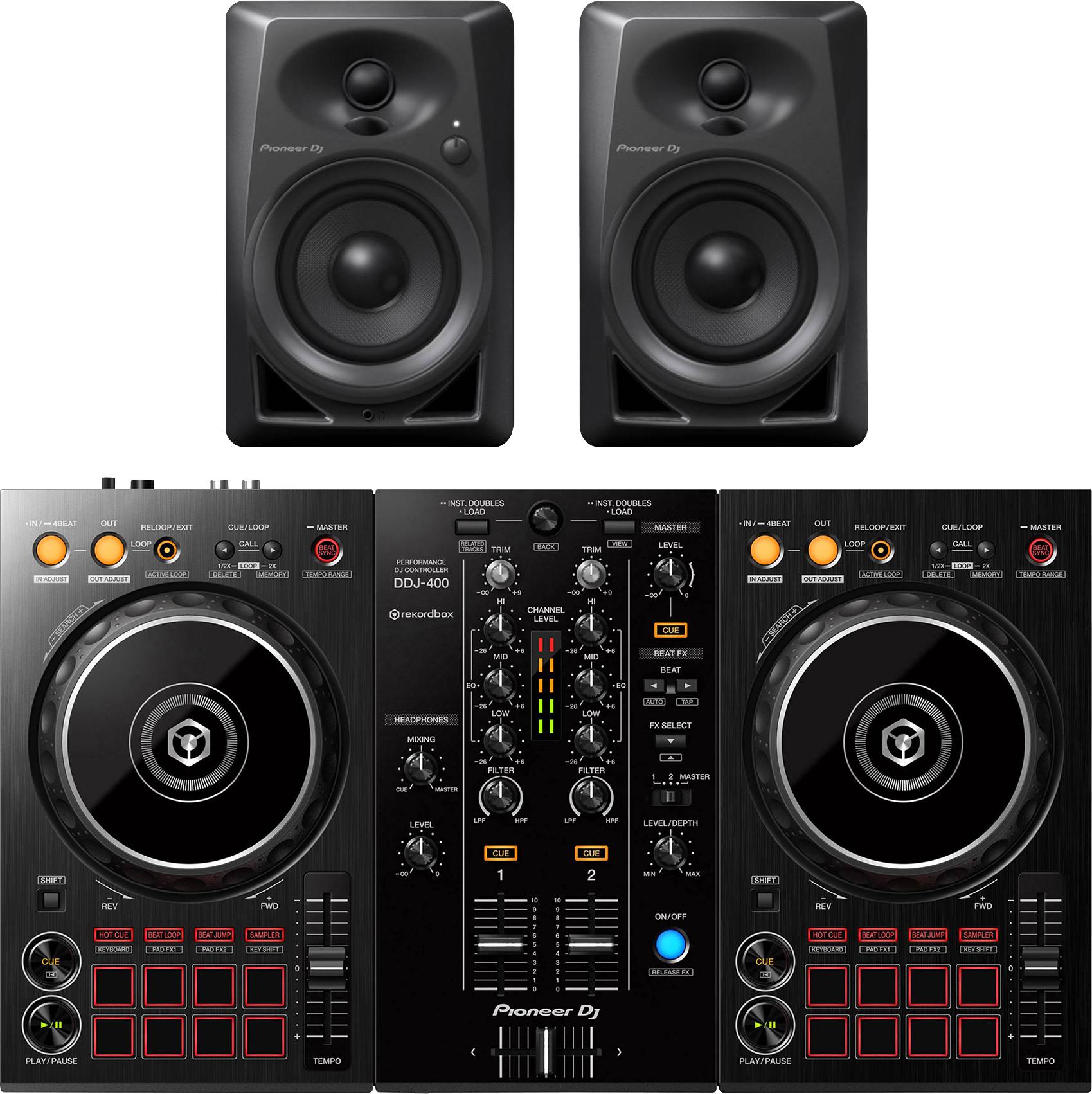 Pioneer DJ DDJ-400 + DM 40 Aktive Monitorlautsprecher DJ controller ...