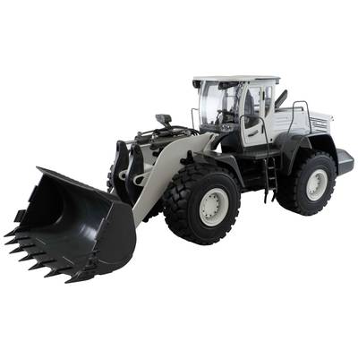 A large wheeled loader with a white cab and black bucket stands on a white background, ready for deployment.