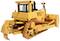 A yellow bulldozer with a large bucket and wide tracks, ready for deployment on a construction site.