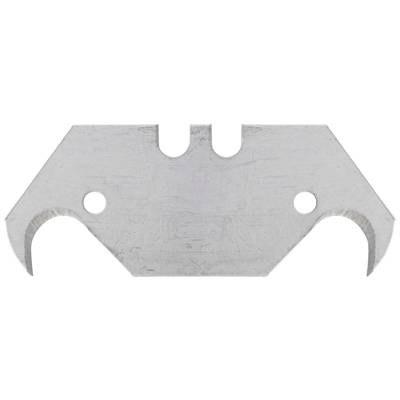 A silver, rectangular industrial knife with two sharp hooks at the corners, used for cutting materials.