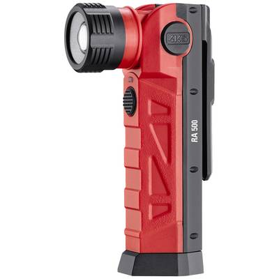 A red, angled torch with a black head and clip, model number 'RA 500', marked on the side for portable lighting.