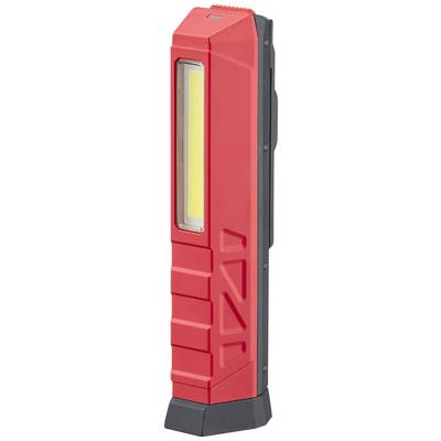 A red torch in a rectangular shape with a side LED light strip. Black base and side details.