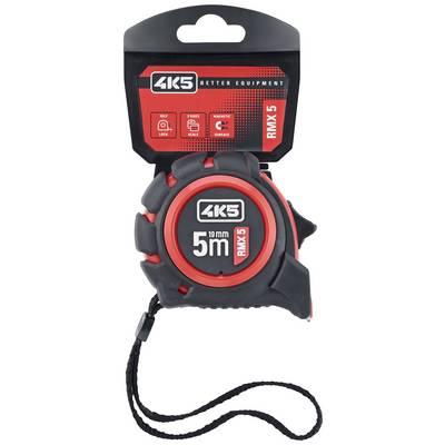 Tape measure in black and red casing, 5m/19mm length, brand 4K5.