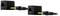 Two black audio cables connected with two 3.5 mm plugs. One ends in a socket with a square housing.