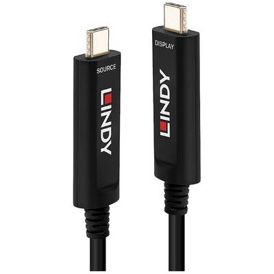 Two black cables with connectors, labelled 'SOURCE' and 'DISPLAY'. Marked with 'LINDY', likely for data transmission.