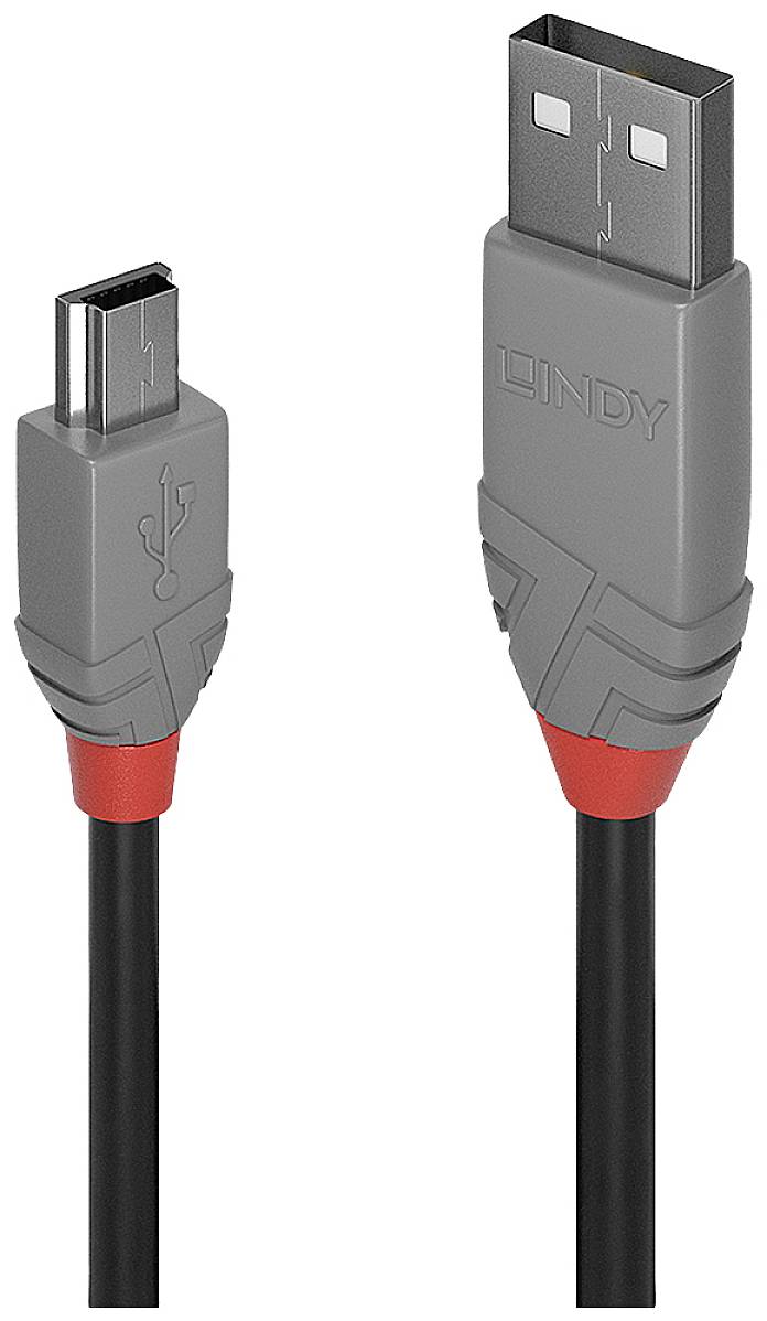 A grey USB cable with a standard USB plug on one side and a micro-USB plug on the other, both with red accents.