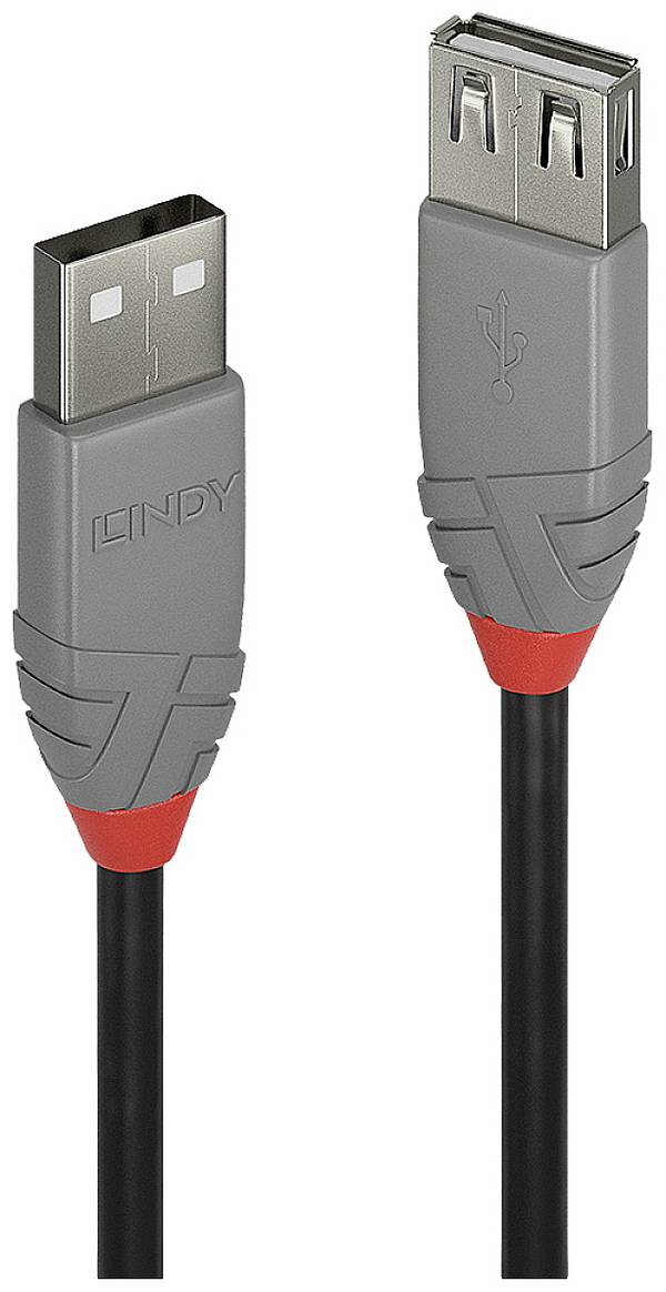LINDY USB cable USB 2.0 USB-A plug, USB-A socket 0.20 m Black, Grey double shielding 36700