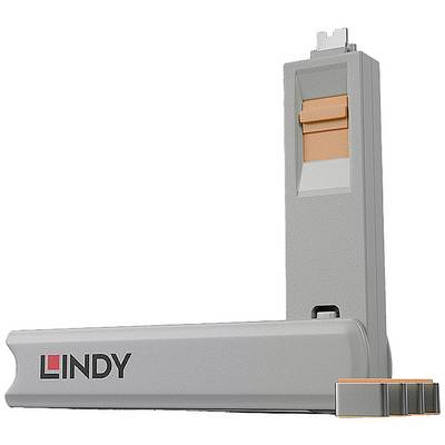 Grey and orange USB-C port protector by Lindy.