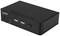 Black electronic box with two USB ports and two buttons on the front, brand 'Lindy', for connection purposes.