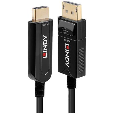LINDY DisplayPort / HDMI / Fibreglass Adapter cable DisplayPort plug, HDMI-A plug 10.00 m Black 38490 Ultra HD (4k) HDMI