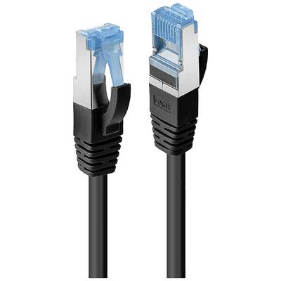 Two network cable plugs with black cables. The plugs are silver-coloured and blue-transparent and are positioned side by side.