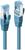 Two blue Ethernet plugs with transparent plastic casings and metal contacts. Cables used for network connection.