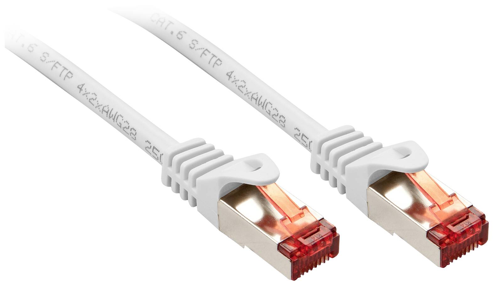 Two Ethernet cables with red connectors for network connections.