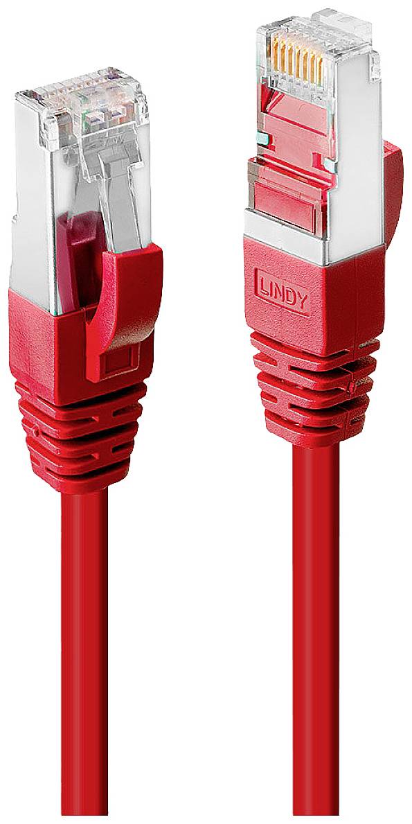 Two red Ethernet cables, each with a transparent connector, side by side.