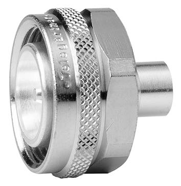 Metallic coupling component with a fluted edge and cylindrical connection. Specifically designed for pressure systems or fluid connections.