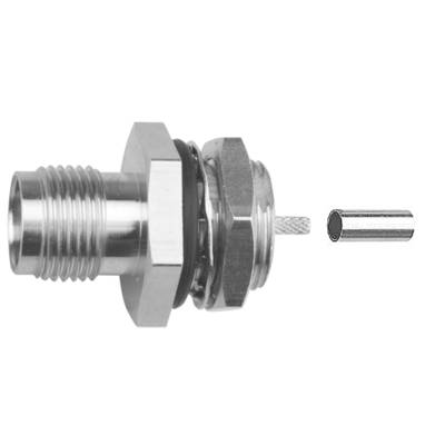 Metal coaxial plugs and cables, shown separately. Illustrates the connection method for electronic or communication systems.
