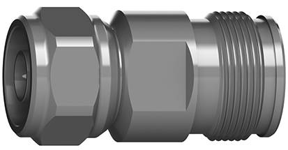 A metal hexagon socket connector with a smooth surface, cylindrical form and thread, suitable for pipe connections.