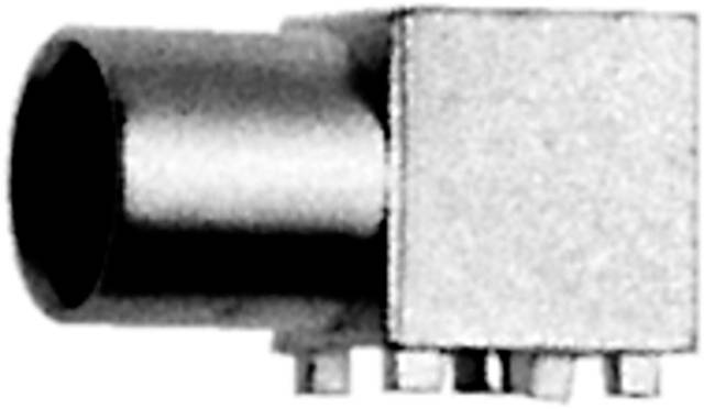 A small, rectangular metal component with a round connector, which may be used in electronic devices.