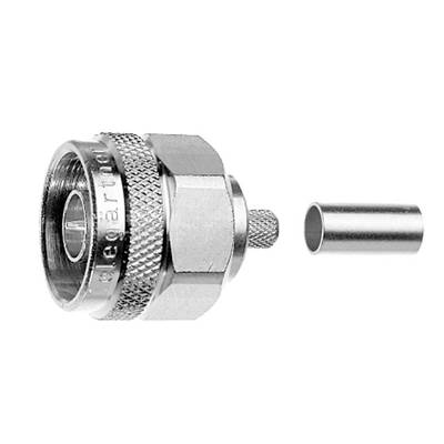 Coaxial plug and metal socket, shown side by side. The plug is hexagonal with a knurled edge.